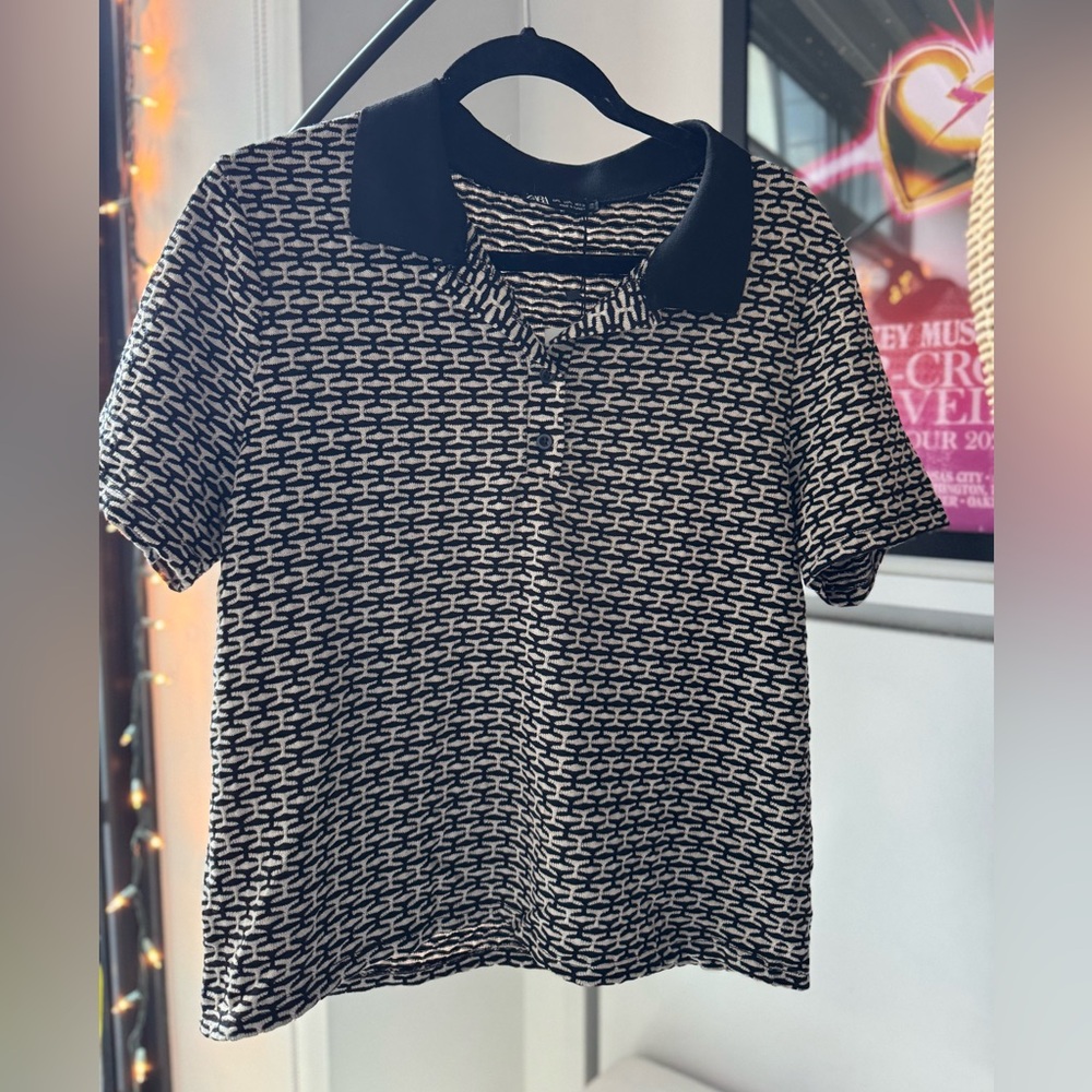 NWT Zara Geometric Black and White Women's Polo Top